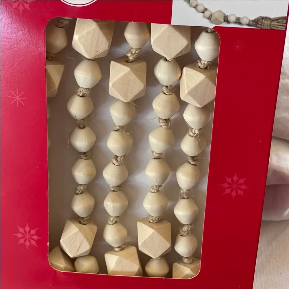 Christmas NIB wooden bead garland 6’